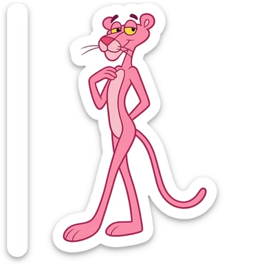 pink panther character inspired by classic animation, more beautiful, elegant pose, smooth lines, vibrant pink color, expressive face sticker