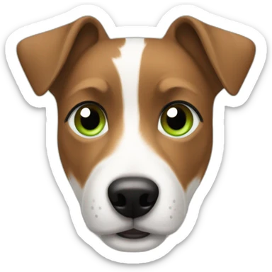 Man with modern hair cut brown hair green eyes with jack russell terrier dog sticker
