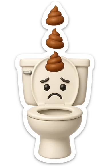 EMOJI STILE IPHONE 3D DI un water con palline di cacca tristi che cadono dall'alto verticalmente, iperrealistico 4k sticker