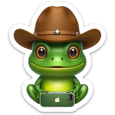 Classic iPhone frog wearing classic iPhone cowboy hat sticker