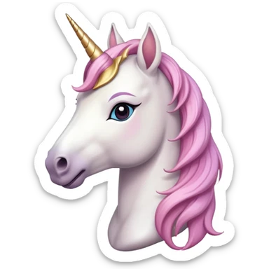 anthropomorphised female unicorn ballerina, horse-like unicorn face with muzzle, mane, ears, prominent horn, head and shoulders, standard pose sticker