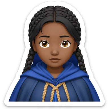 braid black hair, asian girl, dark blue cloak sticker