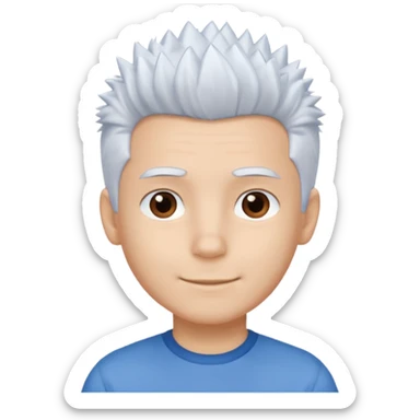 A light-skinned boy with soft, spiky white hair,, brown eyes, and a gentle smile. sticker