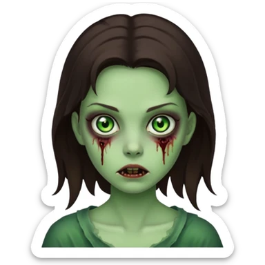 brunette zombie girl, glowing green eyes, horror zombie green sticker