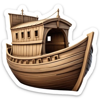 Large empty wooden ark vessel, wide hull, detailed realistic wooden construction, no animals sticker