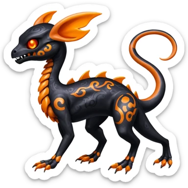 Shiny Evil Black And Orange Duskull-Salandit-Sylveon-Fakémon-hybrid-creature (full body)  sticker