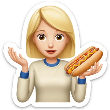 Naked blonde with both hands grabbing hotdog weiner sticker