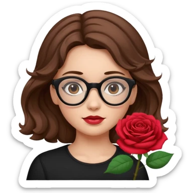 Una ragazza con capelli castani mossi e indossi occhiali neri e con una piccola rosa in testa sticker