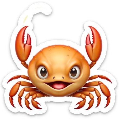 Cinematic Comical Baby Crab Portrait Emoji, Head tilted dramatically with an exaggeratedly shocked expression, featuring a tiny, vibrant carapace with wide, comically expressive eyes full of playful disbelief and miniature, animated pincers, Simplified yet hilariously expressive features, highly detailed, glowing with a slightly sassy coastal glow, high shine, dramatic yet playful, stylized with an air of cheeky seaside mischief, soft glowing outline, capturing the essence of a meme-worthy baby crab that looks ready to pinch its way into viral fame! sticker