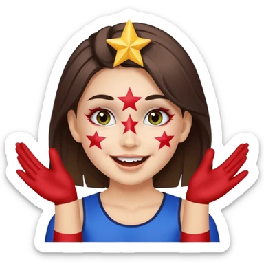 A girl with star-shaped face paint on her cheeks, cheering with bright eyes. sticker