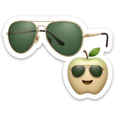 aviator sunglasses with light beige frame and dark green lenses, Apple emoji style, no text sticker