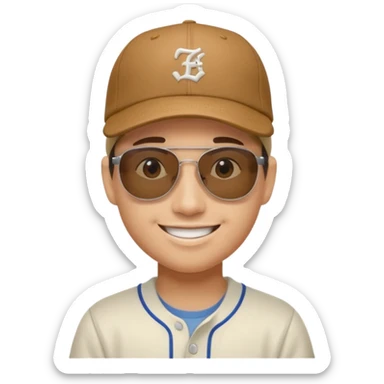 smiling face with sunglasses wearing a baseball cap, cap tilted sideways sticker