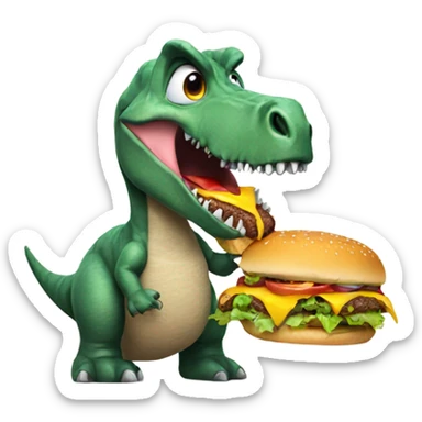 dinosaur eating cheeseburger sticker