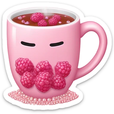 soft pink mug filled with steaming hot raspberry tea, decorated with blush pink pearl and sparkly embellishments (aesthetic, cute) sticker