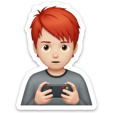 One boy with half gary and half red hair with no eyes playing a video game in mobile  sticker