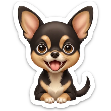 A high-resolution digital illustration of a cute black and tan chihuahua with big eyes yawning. portrait in a clean,realistic style sticker