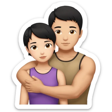 buff Asian Man black hair hugging girl with black pixie cut  sticker