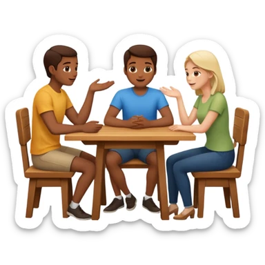 3 people sitting behind a table sticker