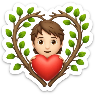 nature bard character heart sign with branches sticker