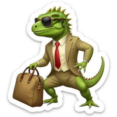 capitalist iguana banker godfather with black sunglasses breakdance with bag sticker
