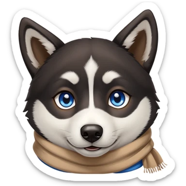 No hat Black Husky with 1 blue eye and 1 brown eye and scarf with white stripe down forehead sticker