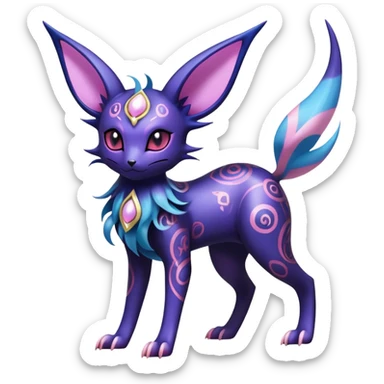 Shiny Exotic Badass Ethereal Royal Mysterious Gothic Noibat-Espeon-Umbreon-Sylveon-Pokémon-Fakémon-hybrid-creature (full body) with random pattern-markings sticker