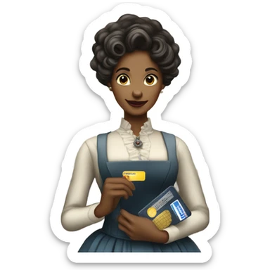 galora waitress galora in Victorian dress elegant, full body, holding big credit card sticker