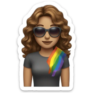 female with brown wavy hair rainbow flag and sunglasses  sticker