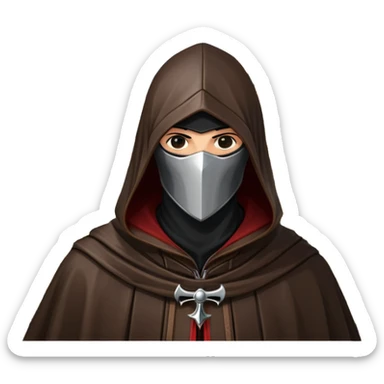 icon featuring Assasin's Creed in an iconic assassin's hood, standing tall against the backdrop of Florence. The design captures the essence of adventure, with intricate details of historical architecture and a sense of mystery. The character is poised, ready for action. transparent background. sticker