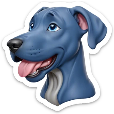 Cinematic Cute Yawning Blue Great Dane Portrait Emoji, Head tilted slightly with a dramatic, wide-open yawn, showcasing a smooth blue Fur with a cool luster, floppy ears slightly drooping, round steel-blue eyes barely open in drowsy contentment, Simplified yet irresistibly adorable features, highly detailed, glowing with a soft, cozy glow, high shine, relaxed yet expressive, stylized with a touch of whimsy, bright and endearing, soft glowing outline, capturing the essence of a sleepy yet affectionate guardian, so drowsy it feels like it could stretch out of the screen and curl up for a nap! sticker