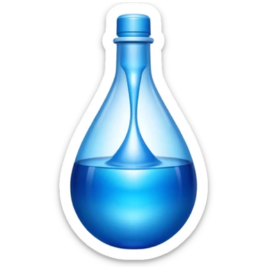 "Abstract logo symbol representing plastic blow molding, a drop of blue liquid plastic transforming into a solid bottle shape, futuristic, metallic texture, blue and silver gradient, white background, high definition app icon." sticker