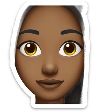 black girl with long straight black hair brown eyes straight eyebrows smiling sticker