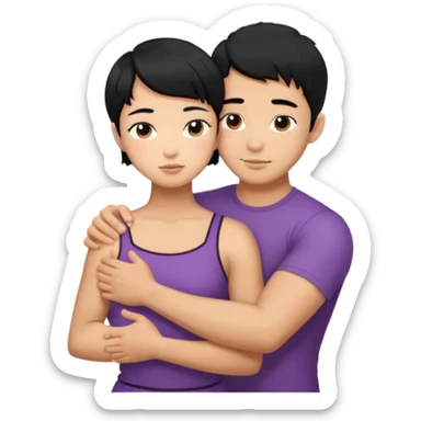 buff Asian Man black hair hugging girl with black pixie cut  sticker