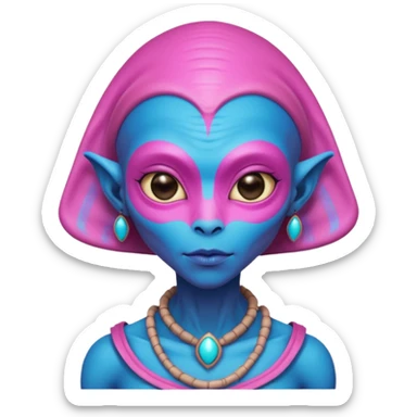 alien living in desert, dressed like a desert alien, pink/blue colorful, accessories, just face  sticker