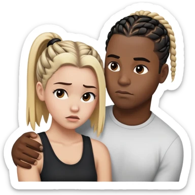 Black guy with black cornrows lifting white girl with ombré light brown to blonde hair in the air while she is pouting sticker