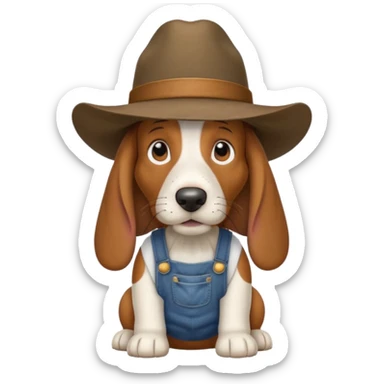 toothless hillbilly basset hound wearing a stetson and dungarees and has droopy eys sticker
