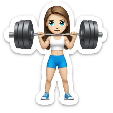 Pale girl with brown hair and blue eyes lifting weights sticker