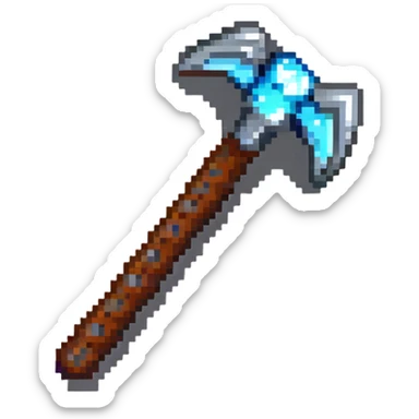 pixelated diamond pickaxe with brown handle sticker