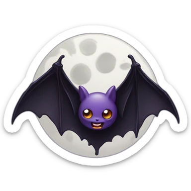 purple black vampire bat wings flying in front of large dripping grey crescent moon sticker
