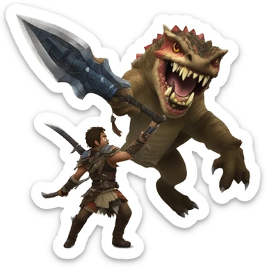 monster hunter slaying a beast sticker