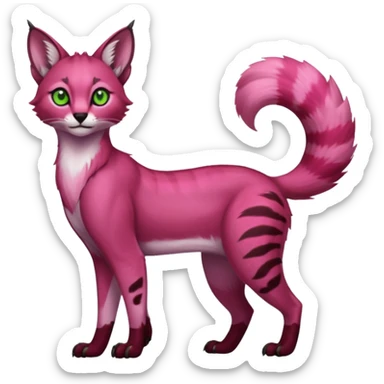 Colorful dark pink lime-green tropical exotic cute cool beautiful shiny beautiful fantasy-caracal-civet-genet-sergal-vernid-serval-Gryphon-Cacomistle-Trico-oncilla-animal-Fakémon-hybrid-fursona (full body) sticker