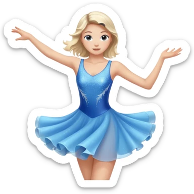 The ice skater girl in the sparkling blue dress spins gently sticker