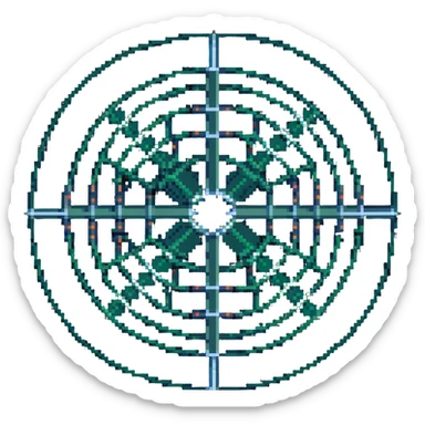 network in a circular blue form with non-blue boxes at intersection points sticker