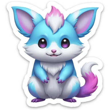  Shiny iridescent neon vibrant bioluminescent colorful pastel flourishing flurry fuzzy Absol-Minccino-Furret-Zangoose-Chinchilla-fusion-animal-Fakémon-hybrid-creature  sticker