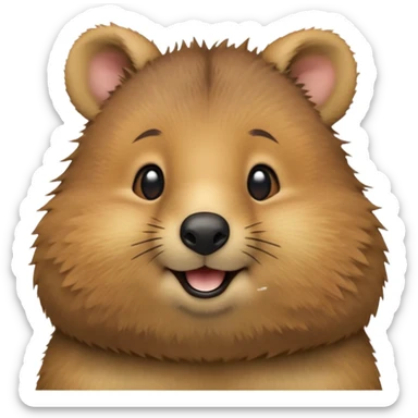 cinematic-realistic quokka-emoji,-small-round-frame, head tilted in an endearing manner, comical smile, round cheeks, giant-fluffy-cheeks-large-smile-fluffy-brown-fur-radiating-a-warm-softness,-big-round-eyes-filled-with-joy, realistic round  fluffy zoomed in, large black eyes sticker