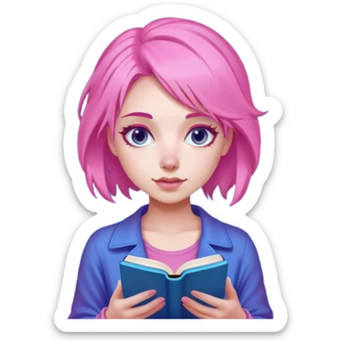 a female reader pink light and blue reading a book on kindle sticker