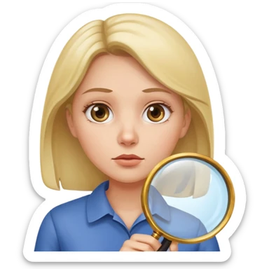 A woman holding a large magnifying glass and looking at something intently sticker