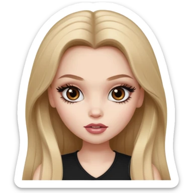 pretty bratz baddie, pale skin, long darkblond hair, pretty makeup, long lashes, pretty brown eyes sticker