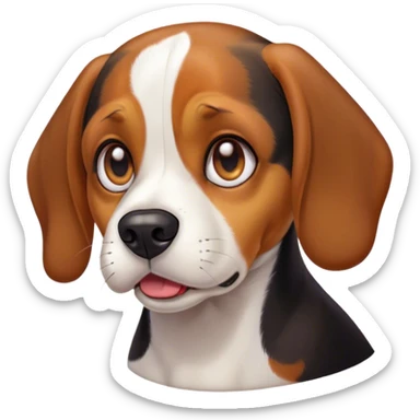 Cinematic Comical Tri-Color Beagle Portrait Emoji, Head tilted dramatically with an exaggeratedly shocked or offended expression, featuring a short tri-color coat of white, brown, and black, wide, expressive hazel eyes filled with exaggerated disbelief, Simplified yet hilariously expressive features, highly detailed, glowing with a slightly sassy glow, high shine, dramatic yet playful, stylized with an air of attitude, bright and endearing, soft glowing outline, capturing the essence of a sassy and over-the-top pup, so meme-worthy it feels like it could side-eye its way into internet fame instantly! sticker