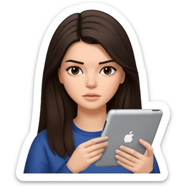 bored brunette  Kendall Jenner with long hair holding iPad emoji sticker